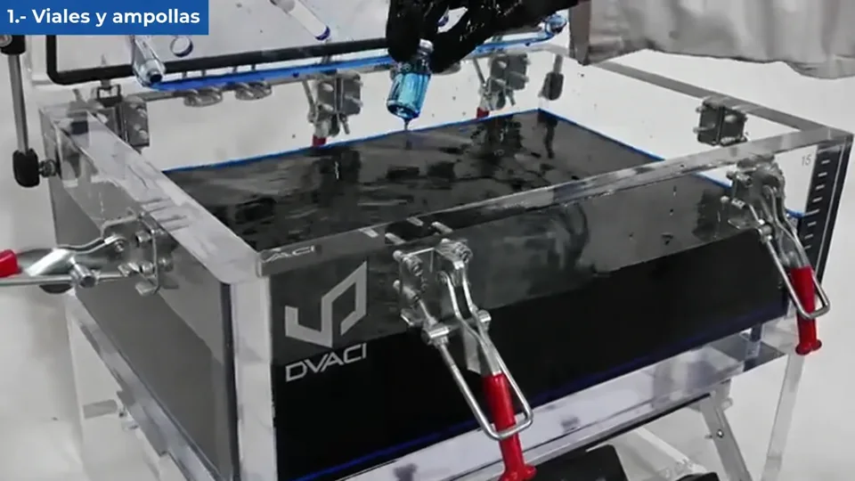 Prueba de fugas por inmersión con tinte para viales y ampollas en cámara DVACI