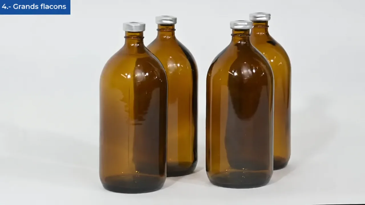 Grands flacons pharmaceutiques destinés à un essai d’étanchéité au bleu de méthylène