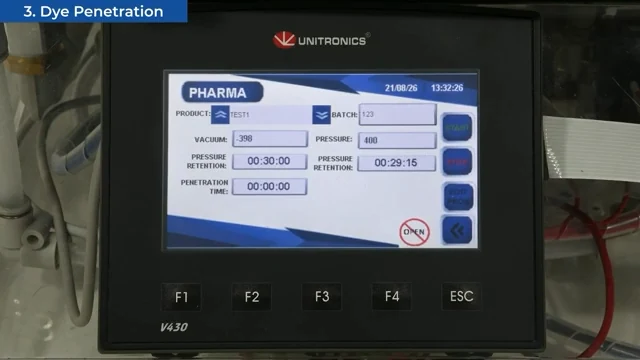 Vacuum and pressure settings for a modified dye penetration package test